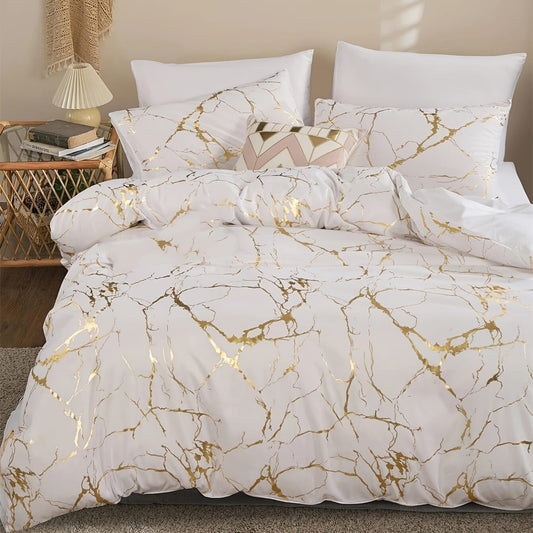 White Marble Printed 3 Piece Luxury Microfiber Down Comforter Quilt Cover