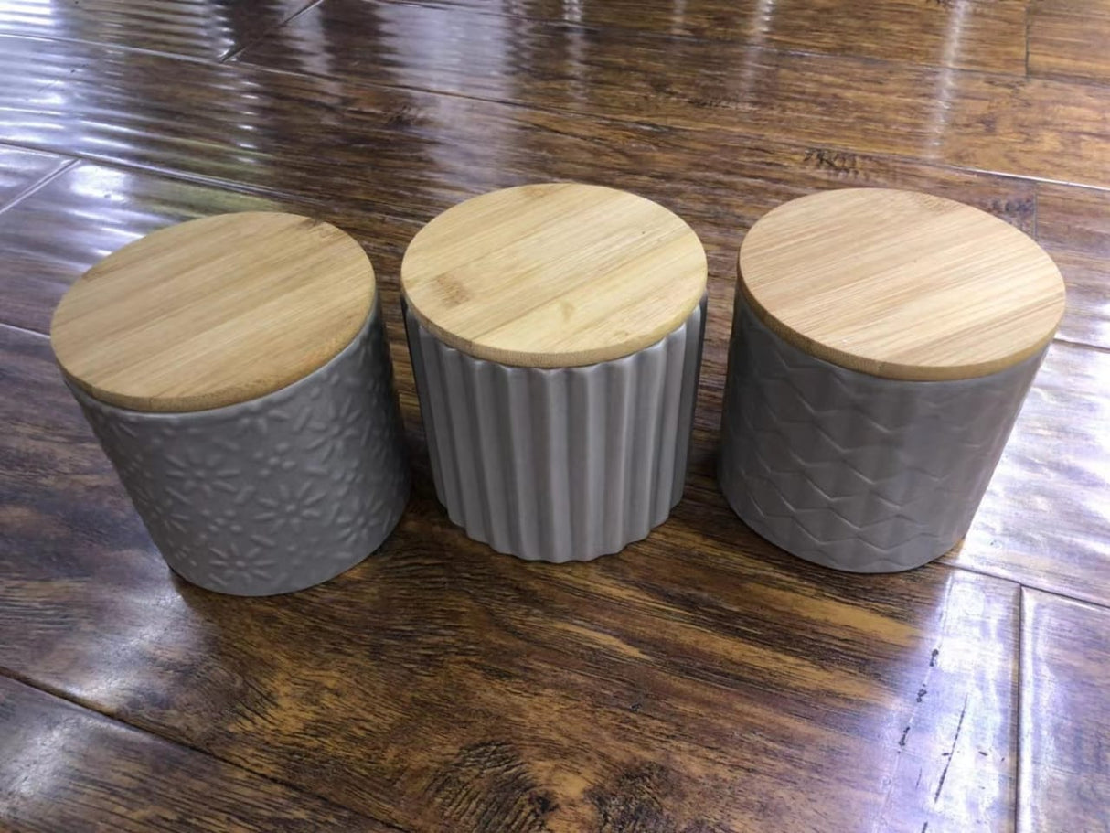 Plain Canisters Set with Bamboo  Lid 3pcs
