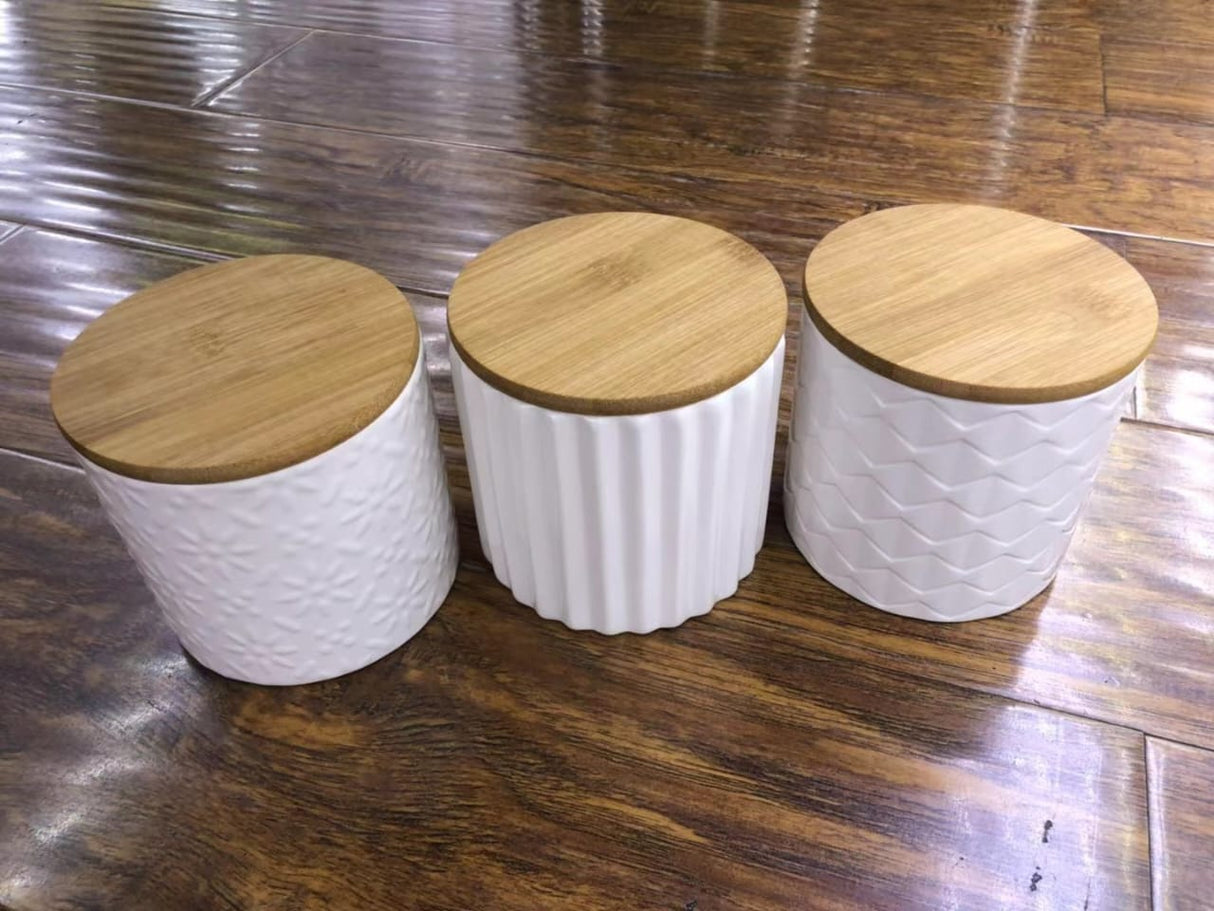 Plain Canisters Set with Bamboo  Lid 3pcs