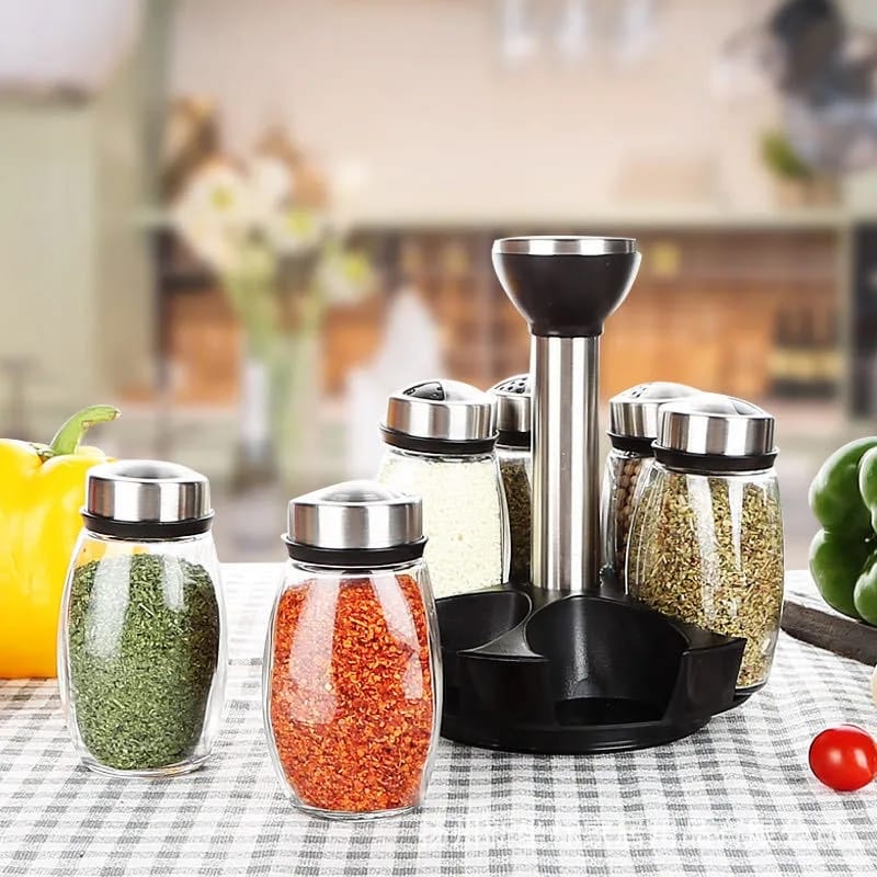 Rotating  Seasoning Glass Jar Storage Set