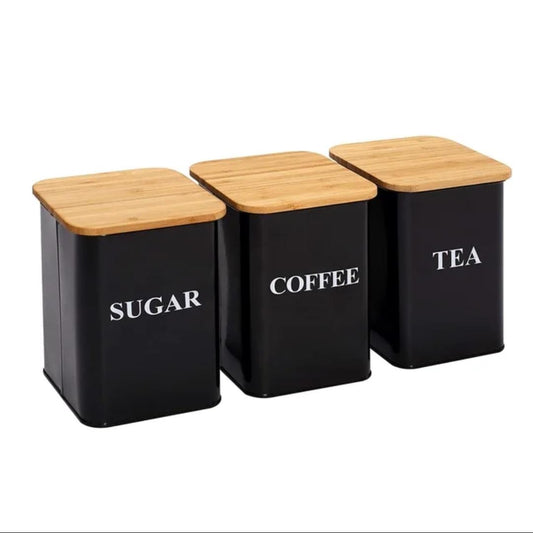 Alloy canisters with Bamboo lid 3pcs