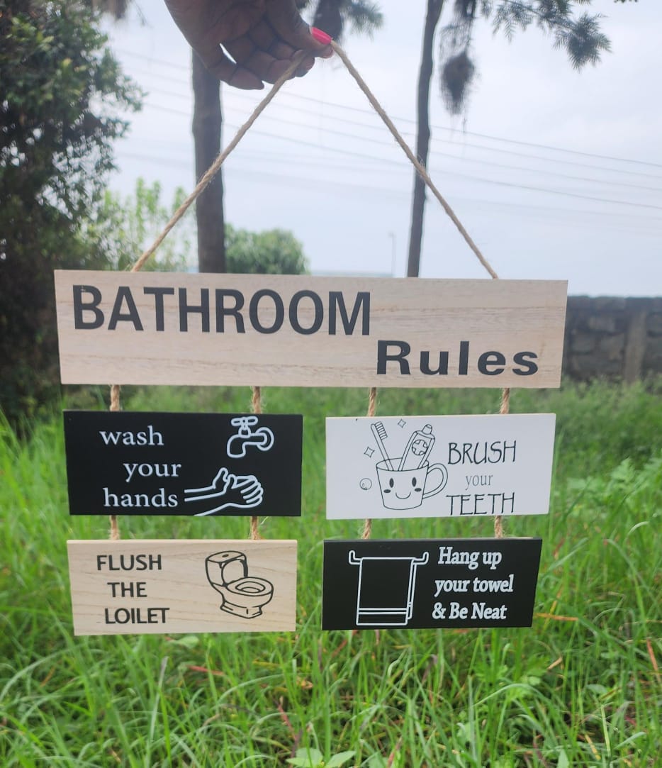 Wooden Wall Hanging  Bathroom Rules also for house Decor