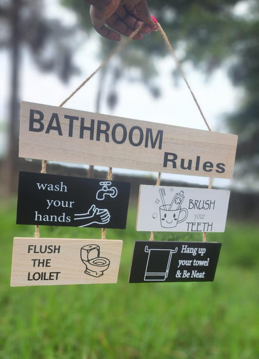 Wooden Wall Hanging  Bathroom Rules also for house Decor