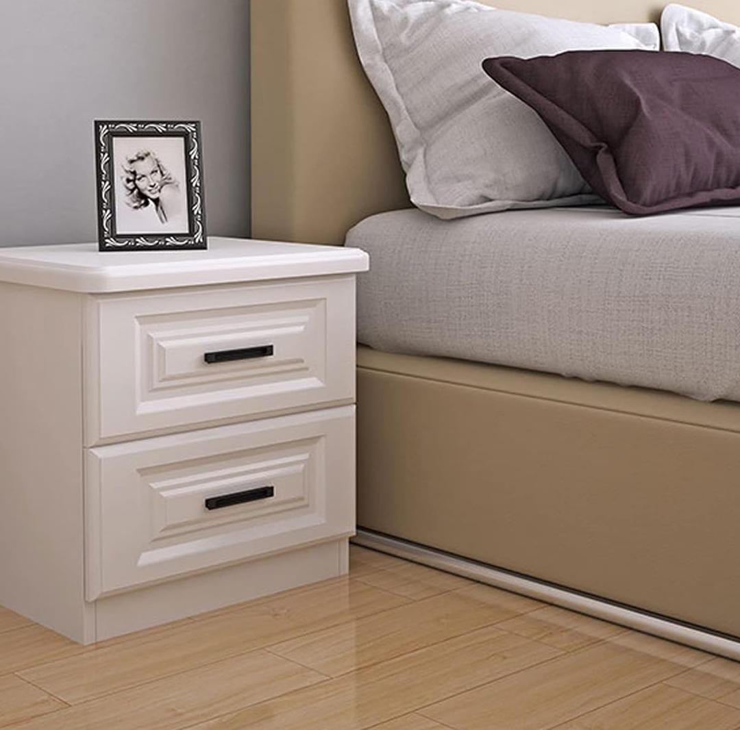 Contemporary 2 Drawer Nightstand, Modern Paint Accent Side Table with Handle, Fully Assembled Bedside Table Storage Cabinet