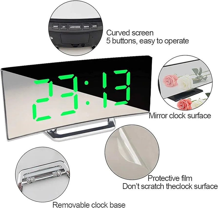 Digital Alarm Clock Bedside, LED Bedside Clock with 7" Curved Screen