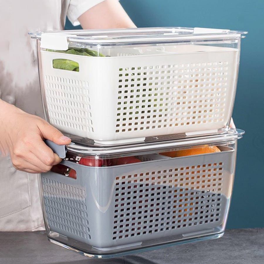 3.5L Double Layer Refrigerator Freshness Storage Box /Drain Basket Kitchen/  Vegetable Washing Basket