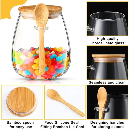 Glass spice/ Storage Canister with Wooden Spoon