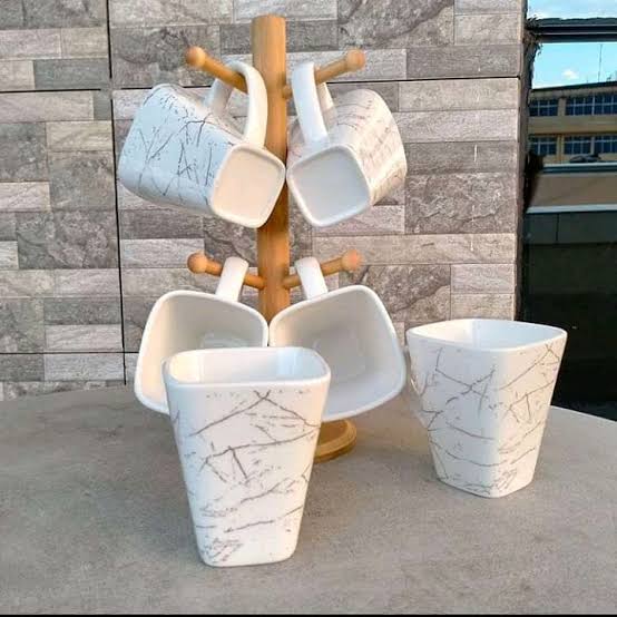 Marble Ceramic Cups 7 Piece