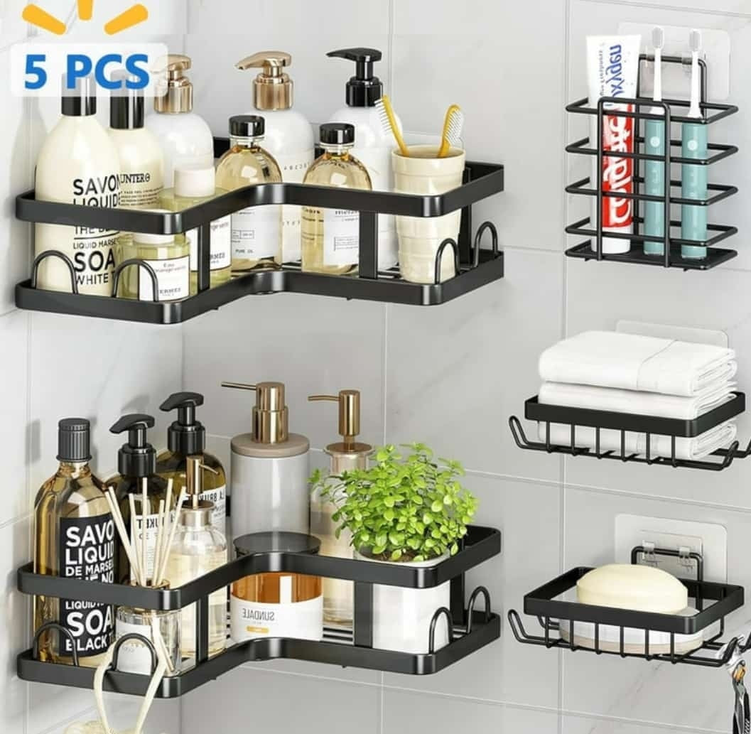 5pcs Set Corner Shower Caddy Shelf/Bathroom Organizer