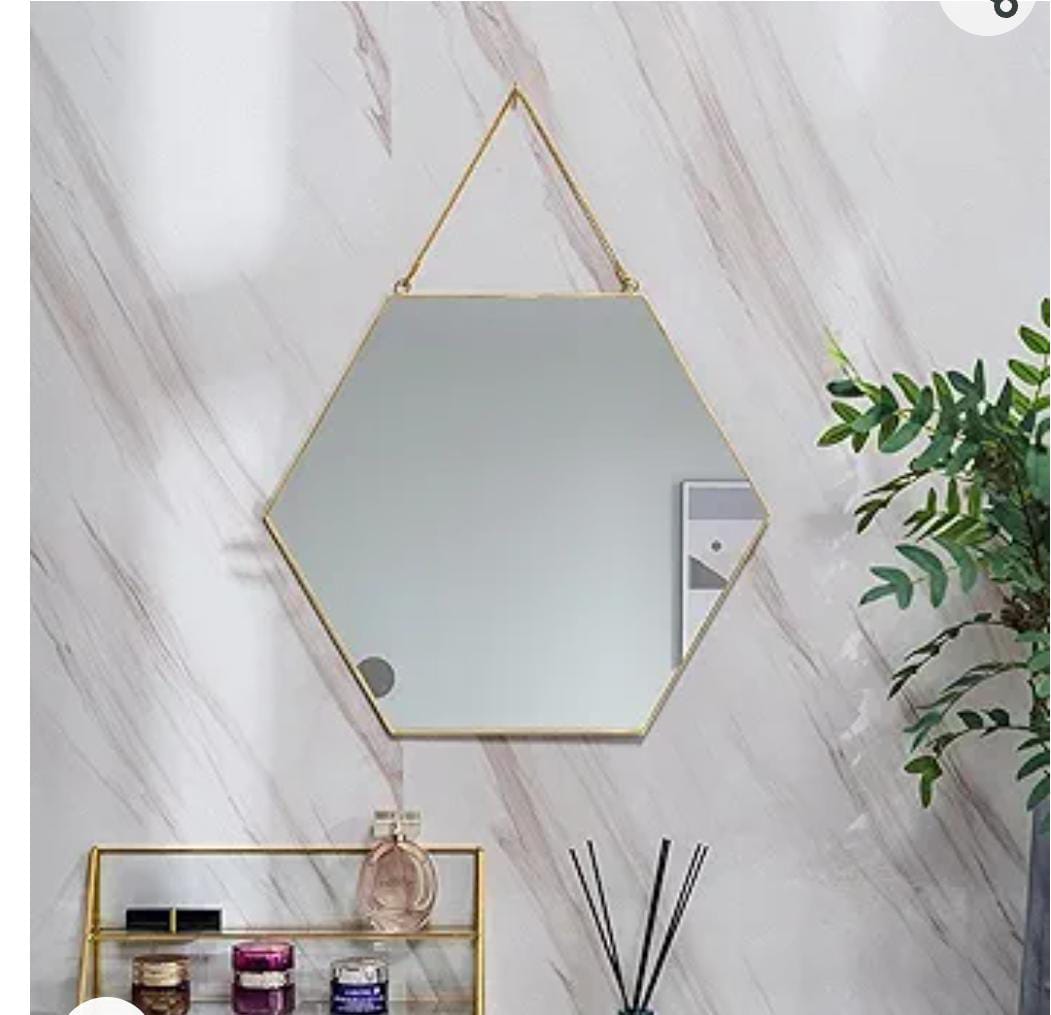 Hexagonal Metal Framed Mirror,Wall Mounted Diamond Shaped Hanging Mirror,Wall Decorative Mirror,Bathroom Mirror