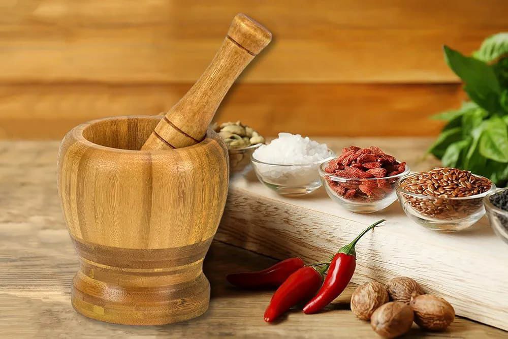 Premium bamboo mortar and pestle set