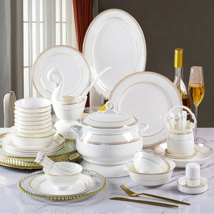 Gold Rim Fine China Bone Dinnerware Sets with Porcelain Plates60 PCS