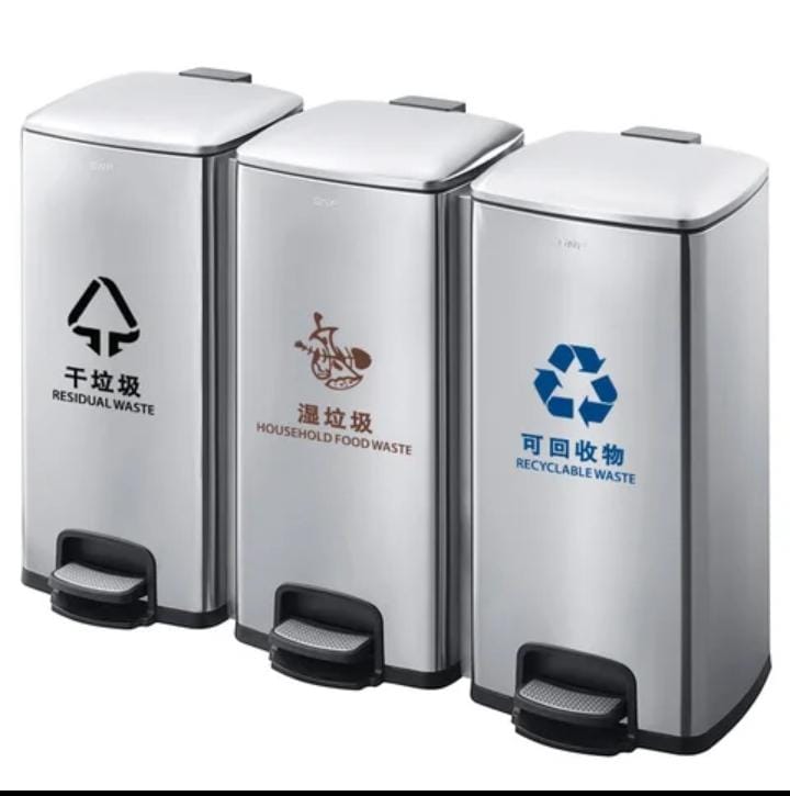 Classified Stainless steel Dustbin with pedal and Detachable Plastic bin