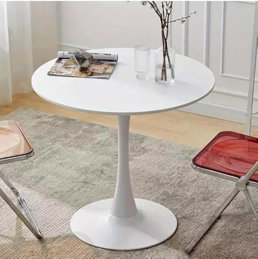 Round Dining Table with Faux Marble Top and Pedestal Base