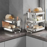 2-Tier Kitchen Chrome plated Dish Rack with drain tray