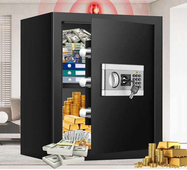 Electronic Storage  Boxes with Combination Lock and Spare Keys, Digital Home Security Safe Box for Home Important Documents Valuables