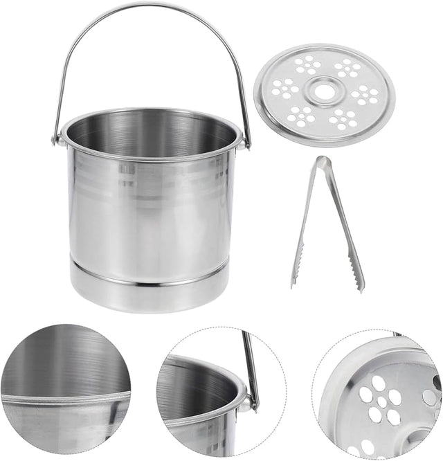 metallic Ice cube bucket with a liquid separator plus tong