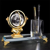 Gold Silver Bronze Metal Eagle with Globe Desktop Gift Crystal Pen Holder Set for Table Office Decoration