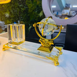 Globe Desktop Gift Crystal Pen Holder Set