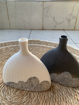 Modern Ceramic Vase - Fish-Tail Design in Matte Black & White, Handcrafted with Snow Powder Mountain Patterns for Home Décor