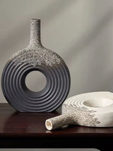 Ceramic Donut Vase, 12 inch Flower Vase for Home Decor, Round Matte Textured Vase