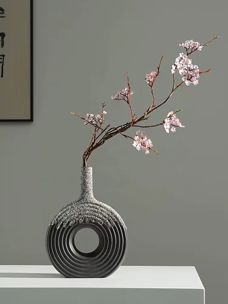 Ceramic Donut Vase, 12 inch Flower Vase for Home Decor, Round Matte Textured Vase