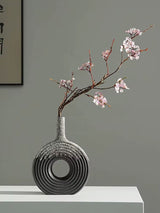 Ceramic Donut Vase, 12 inch Flower Vase for Home Decor, Round Matte Textured Vase