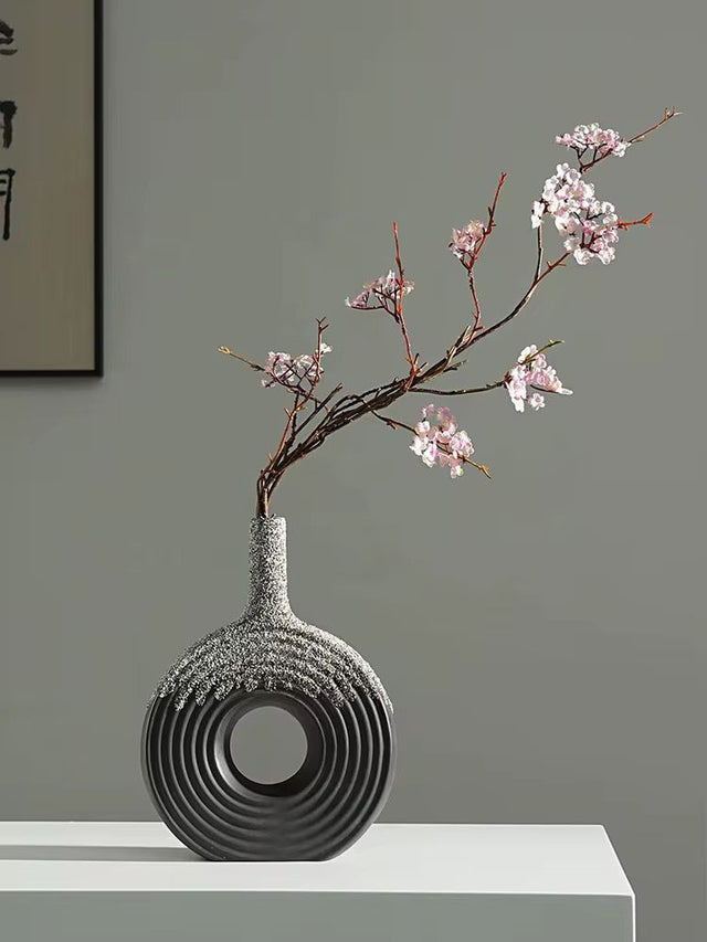 Ceramic Donut Vase, 12 inch Flower Vase for Home Decor, Round Matte Textured Vase