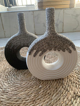 Ceramic Donut Vase, 12 inch Flower Vase for Home Decor, Round Matte Textured Vase