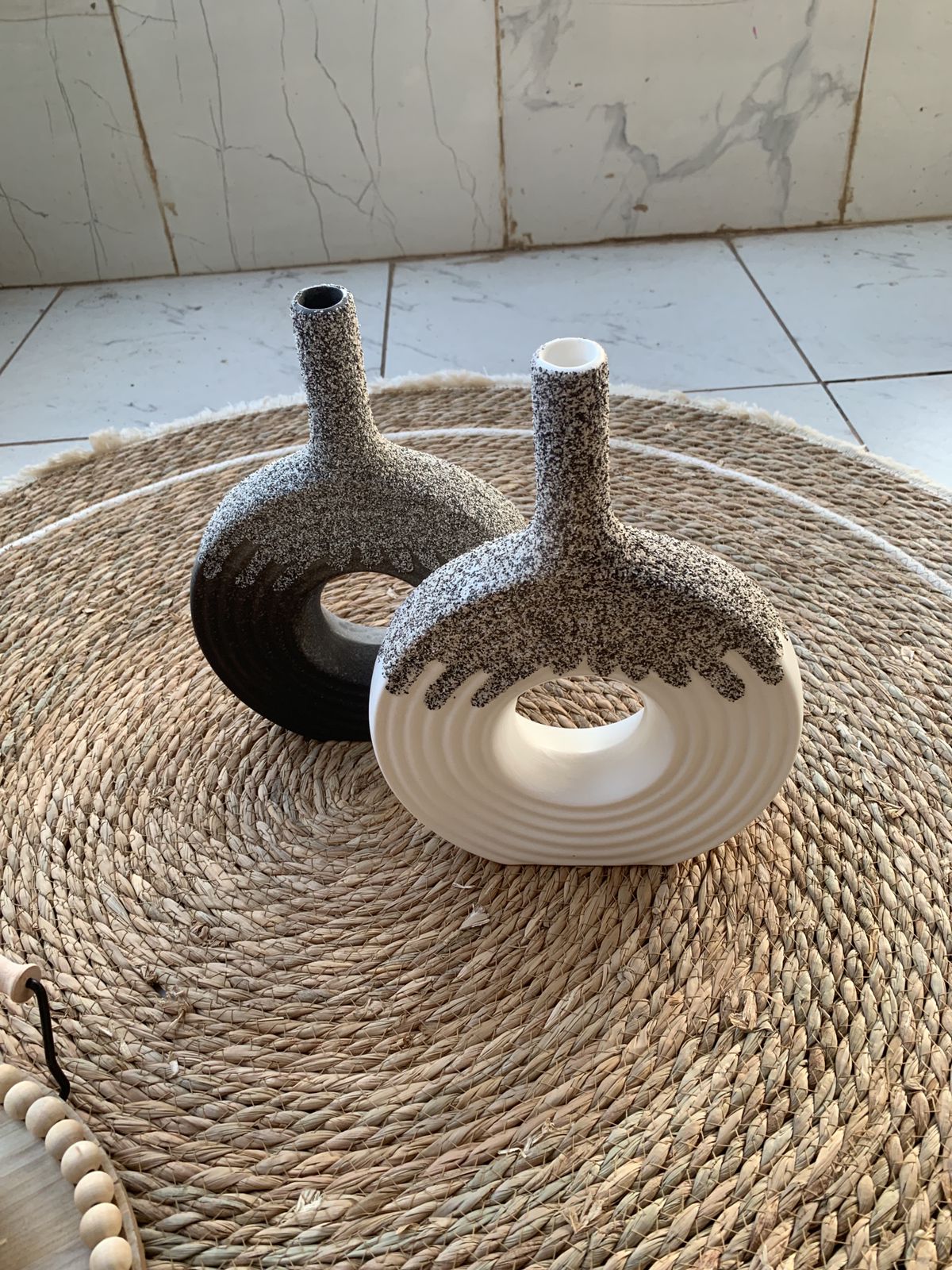 Ceramic Donut Vase, 12 inch Flower Vase for Home Decor, Round Matte Textured Vase
