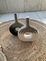 Ceramic Donut Vase, 12 inch Flower Vase for Home Decor, Round Matte Textured Vase