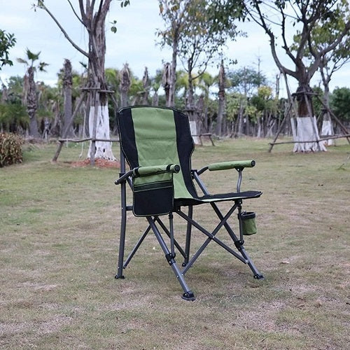 Folding camping chair with cup holder and carry on Bag