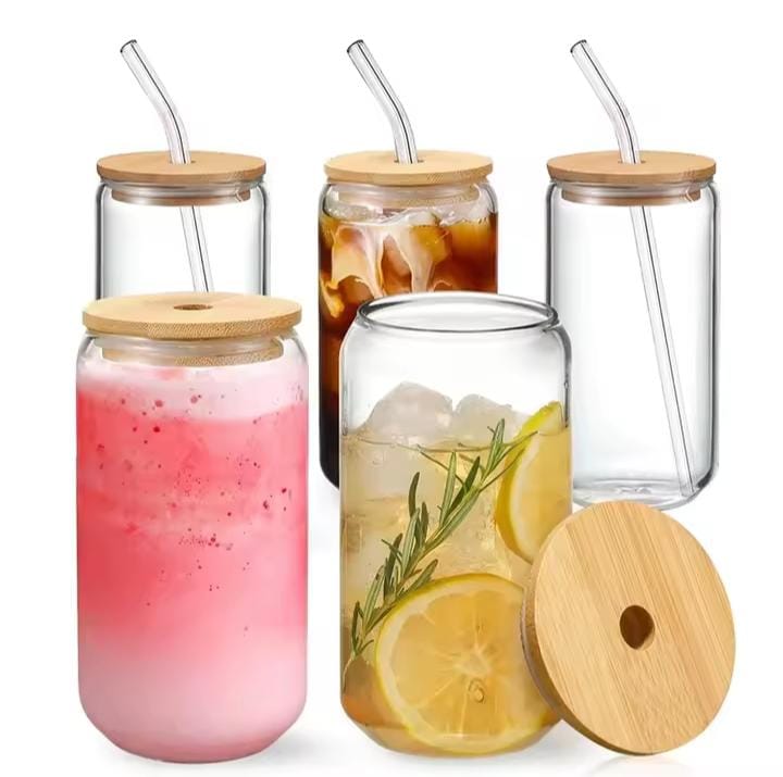 glass cup with bamboo holed lid