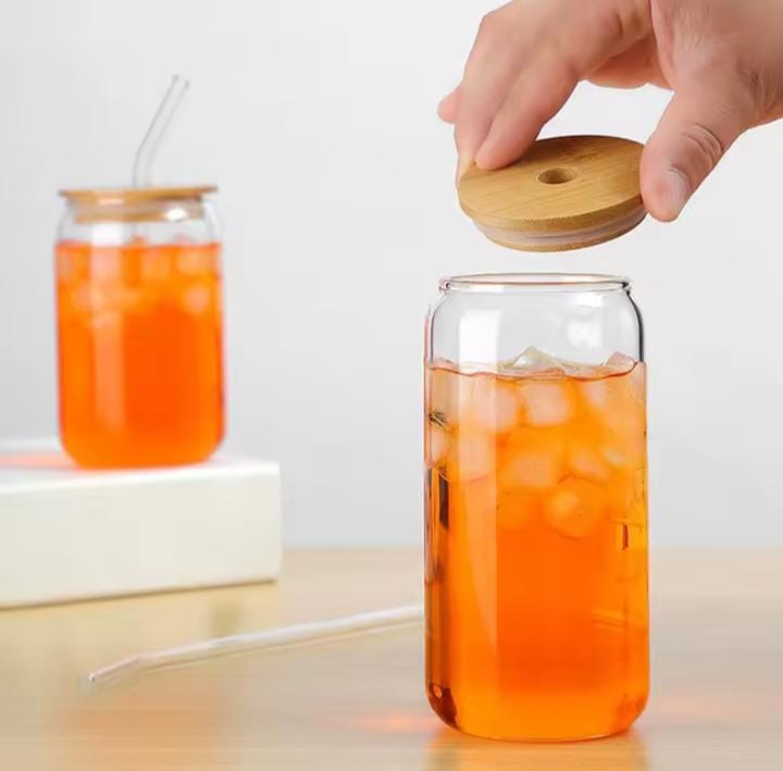 glass cup with bamboo holed lid