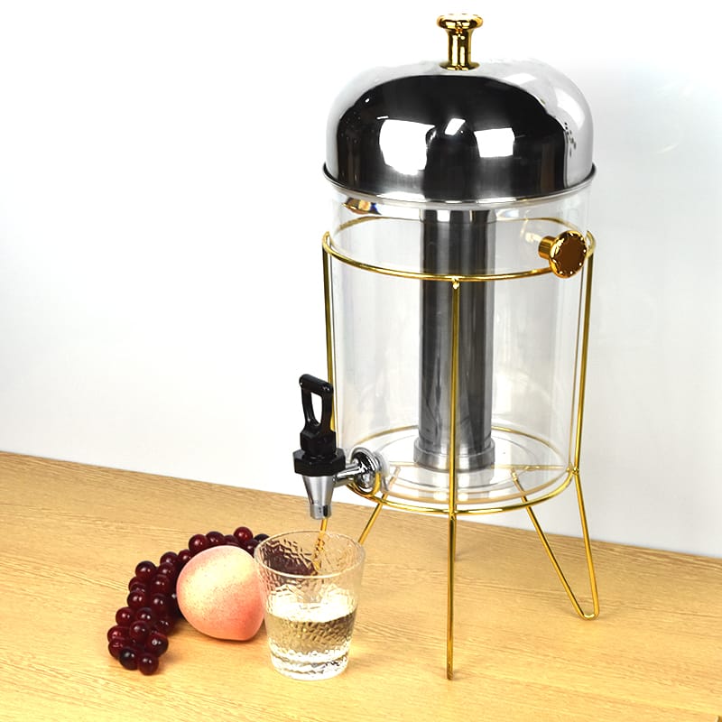 Golden metal frame juice dispenser