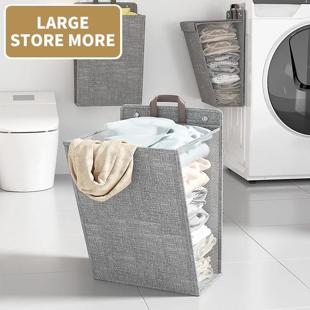 Foldable Adhesive Laundry Basket Hamper With Handle and Stickers