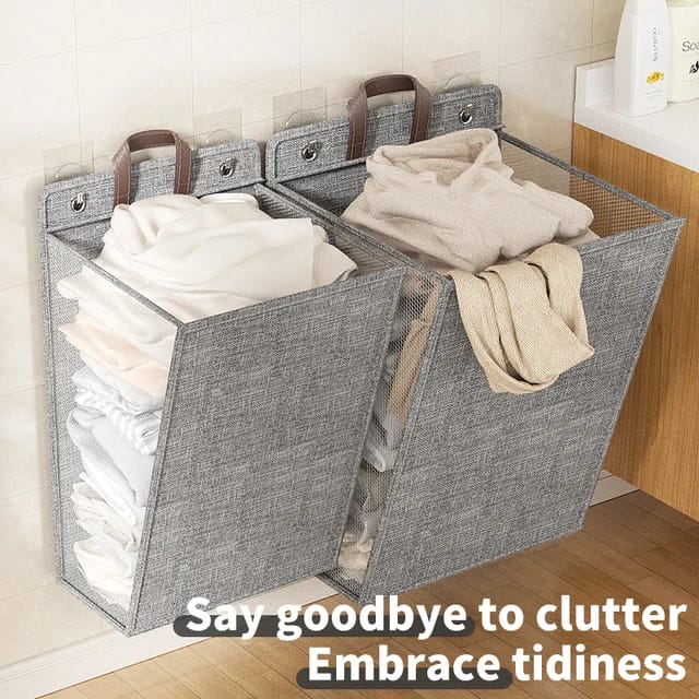 Foldable Adhesive Laundry Basket Hamper With Handle and Stickers