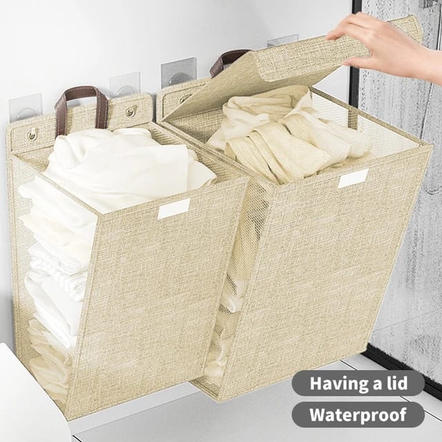 Foldable Adhesive Laundry Basket Hamper With Handle and Stickers
