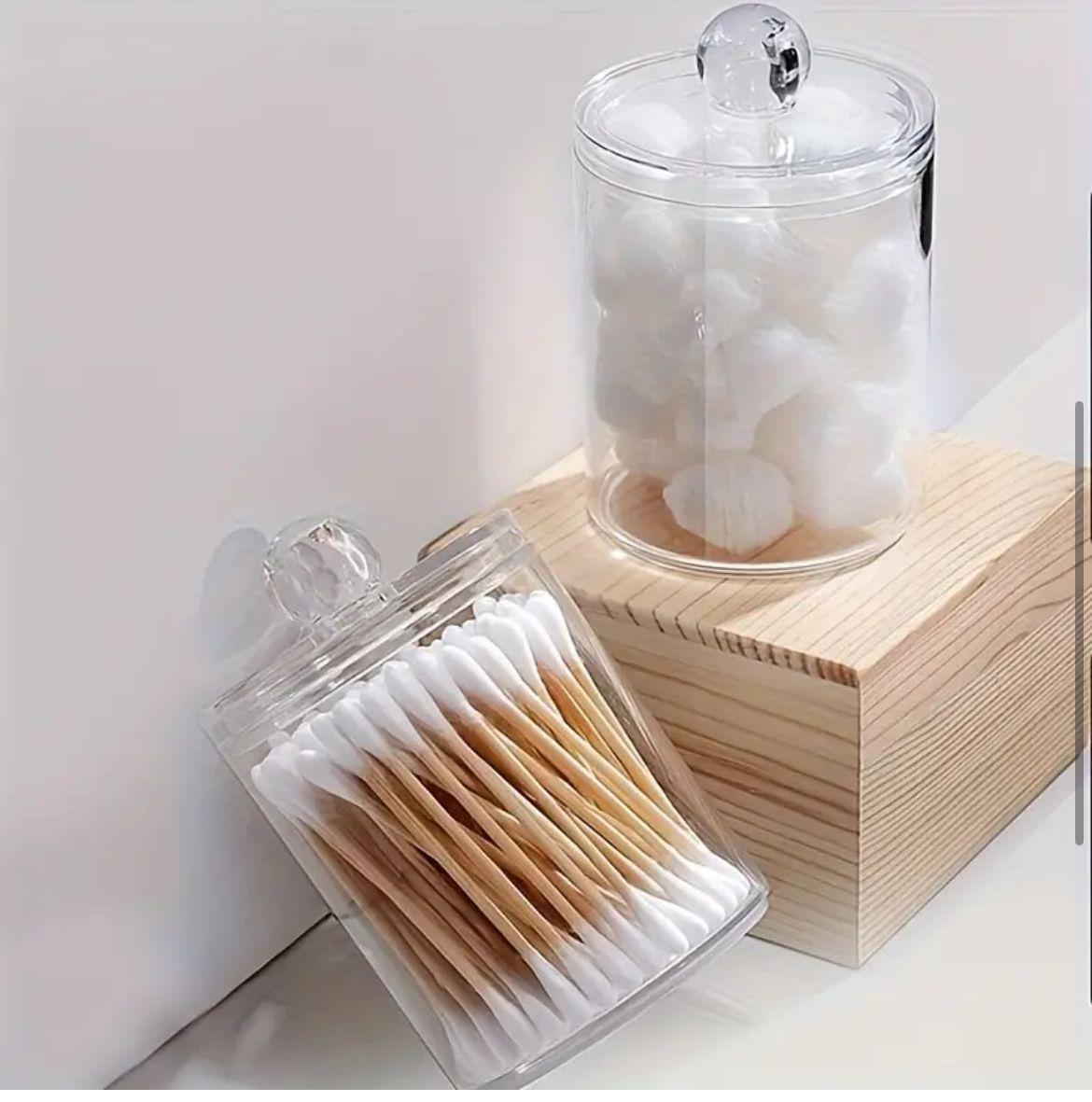 3pcs set acrylic swab storage organizer with Bamboo holder