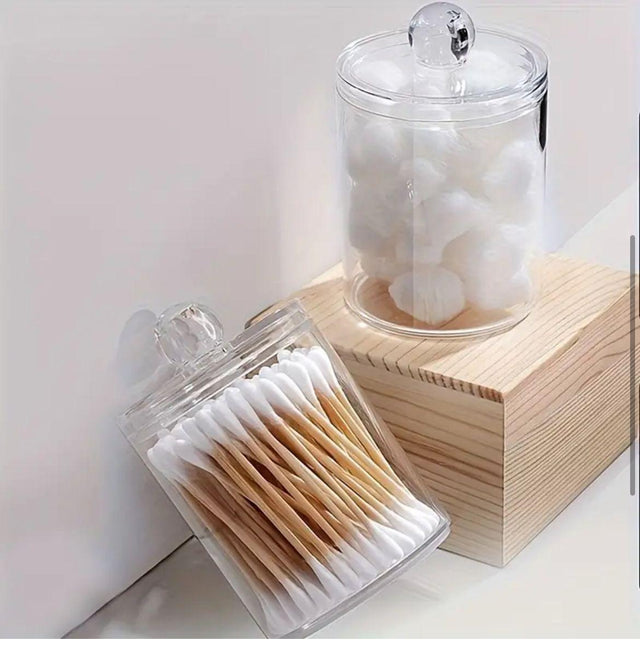 3pcs set acrylic swab storage organizer with Bamboo holder