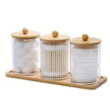 3pcs set acrylic swab storage organizer with Bamboo holder
