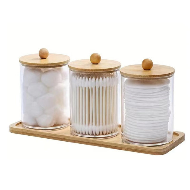 3pcs set acrylic swab storage organizer with Bamboo holder