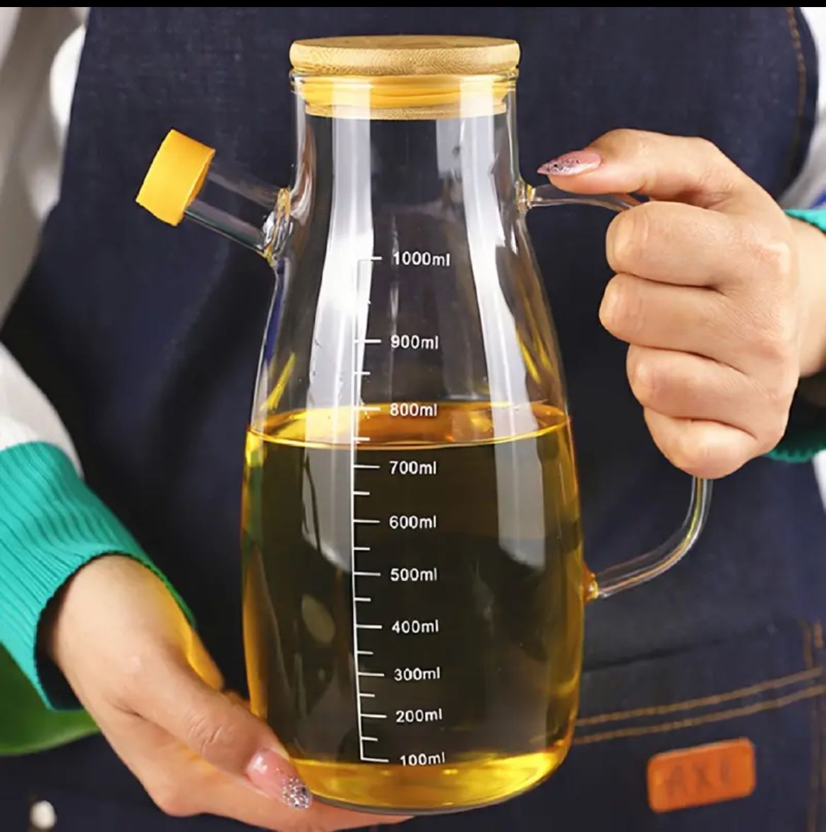 Glass Oil Bottle with Bamboo Lid 1000ml