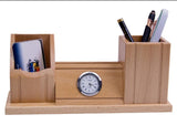 Wooden desk organiser with clock