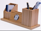 Wooden desk organiser with clock