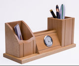 Wooden desk organiser with clock