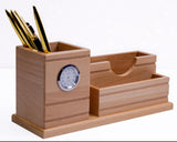 Wooden desk organiser with clock