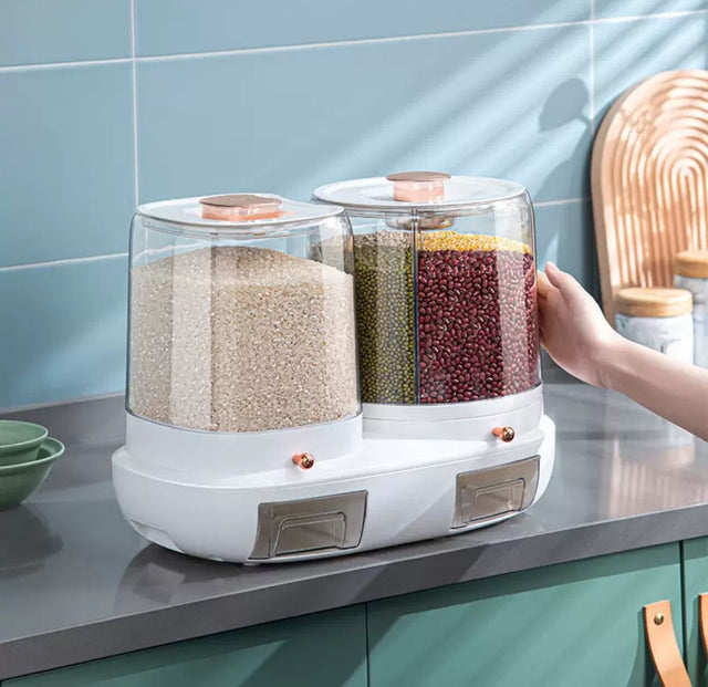 Rotatable grain storage box with compartments