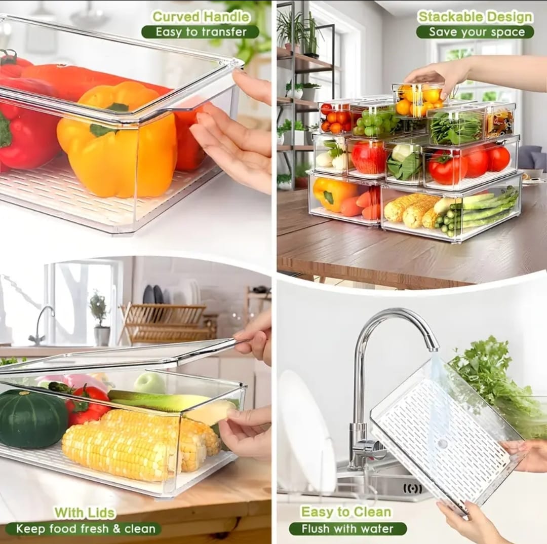BPA-Free Stackable acrylic Fridge Organizer Bins with Lids  14 pcs