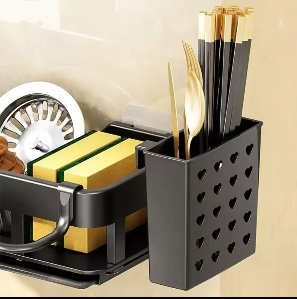 Kitchen Sink Drain Rack Sponge with drain tray and cutlery holder